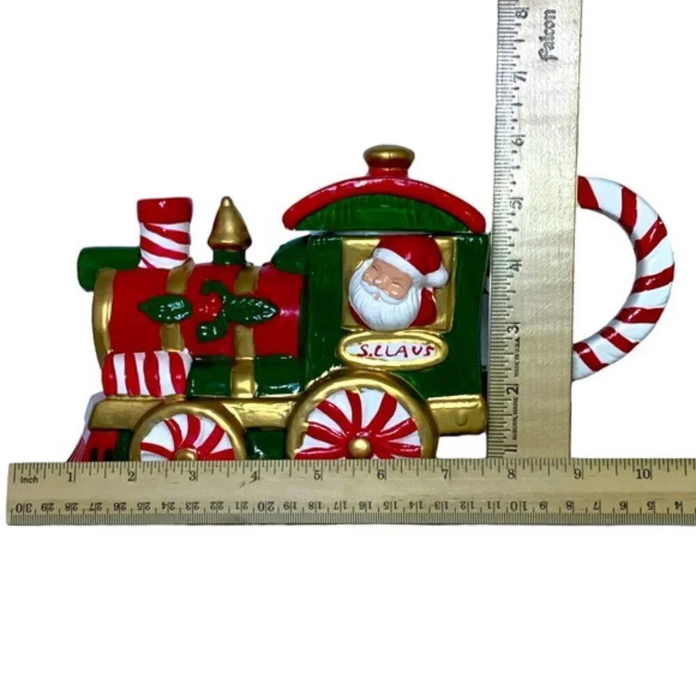 Vintage Santa Train Teapot With Nesting Creamer Sugar Bowl 3 Pieces Ceramic 1994